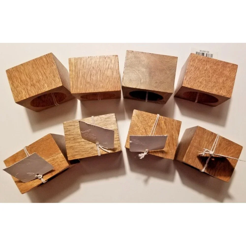 Pier 1 Napkin Ring Holders Mid Century Modern Look  Wood  Square Set of 8